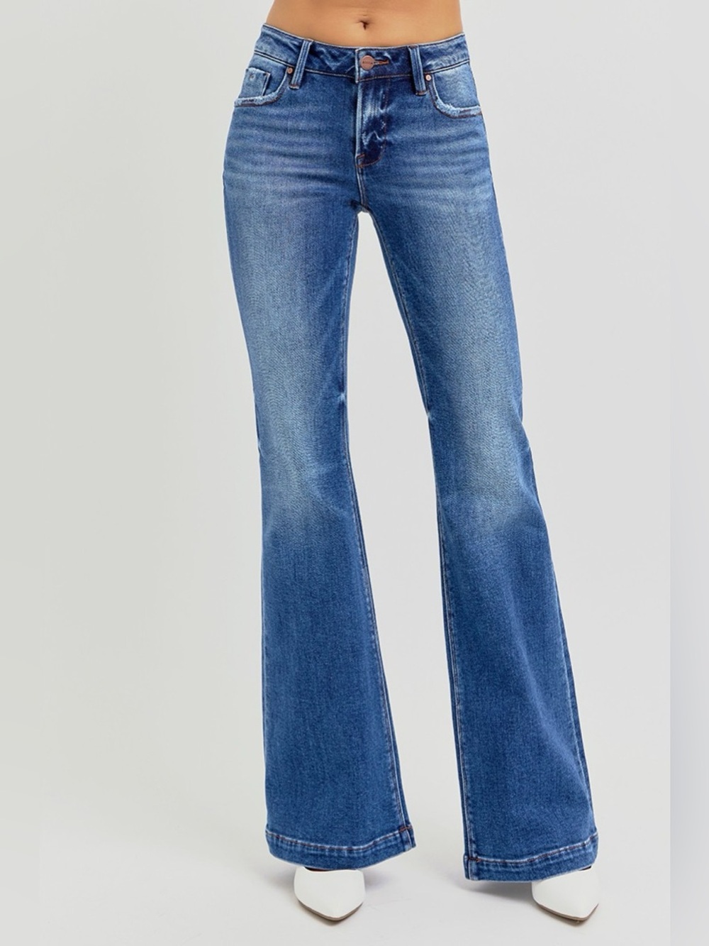 RISEN Full Size Low Rise Flare Jeans with Pockets